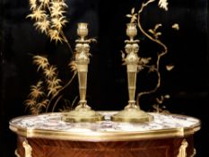 A PAIR OF 19TH CENTURY EMPIRE GILT BRONZE FIGURAL CANDLESTICKS