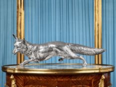 A VERY LARGE STERLING SILVER MODEL OF A FOX, IMPORT MARKS FOR LONDON
