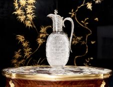 A VICTORIAN STERLING SILVER AND CUT GLASS CLARET JUG, LONDON, 1896