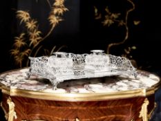 A FINE VICTORIAN STERLING SILVER INKSTAND, LONDON, 1891, MAKER'S MARK FOR WILLIAM HUTTON & SONS