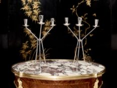A PAIR OF MODERNIST STERLING SILVER CANDELABRA, HARRODS, 1964
