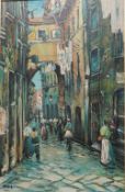 An oil on canvas impressionist continental street scene