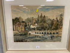 RW Dickens - A watercolour depicting Arley ferry in Worcestershire 38 x 50 cm