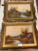 A pair of gilt framed and glazed naive oil paintings depicting river scenes together with a Willis