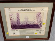 A framed military photograph of the 25 field regiment Royal Artillery, Belfast Grand Central Hotel