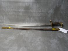 U.S. MARINE CORPS DRESS SWORD, by N.S. Meyer, etched blade, with brass hilt guard, in leather and