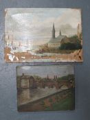 Two oils on canvas - 19th century continental river scene with buildings, boats and figures A/F