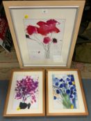 Three framed and glazed floral pictures to include Kunstkarten 