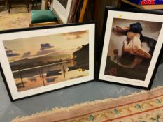 Two large framed and glazed prints - Merimbula Lake at Sunset by Kirsty McLaren and Entwined, 2001