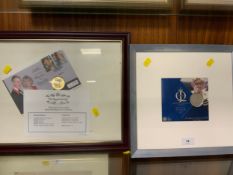 Two framed Royal commemorative coins from the Queen’s Diamond Jubilee and the marriage of HRH Prince