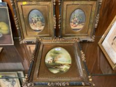 Three gilt framed paintings to include a pair of floral examples. (3)