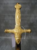 A REPLICA NAPOLEONIC CEREMONIAL SWORD, with gilt brass hilt and polished part blued and gilt steel