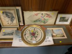 A collection of assorted pictures and prints to include Oriental examples, portrait of a lady and
