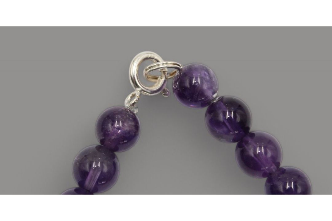Halskette, polierte Amethyst-Kugeln, ca. L-38cm - Bild 2 aus 2