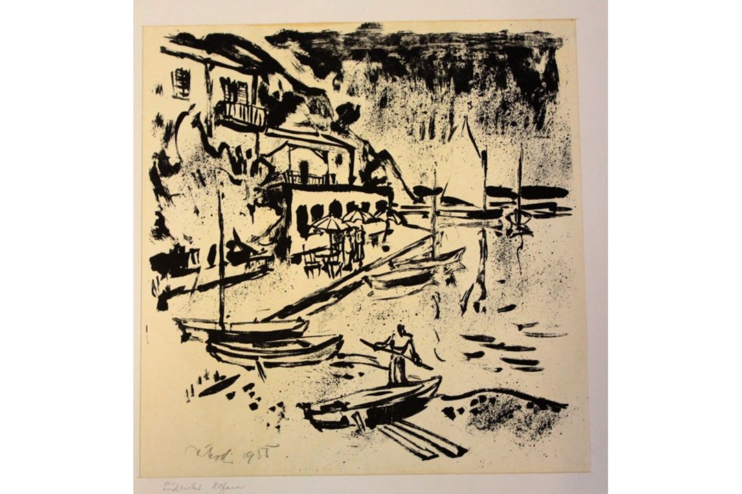 Rudolf KOCH (1902-1985), gr. Litho, betitelt südl. Hafen, datiert 1955, ungerahmt in Passepartout u - Bild 1 aus 2