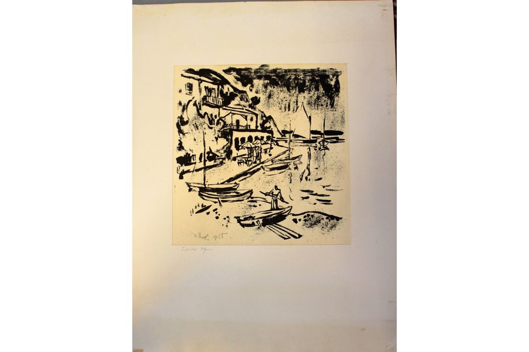 Rudolf KOCH (1902-1985), gr. Litho, betitelt südl. Hafen, datiert 1955, ungerahmt in Passepartout u - Bild 2 aus 2