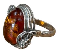 Silberring-925- mit Bernstein, RG 55, 8,5 gr