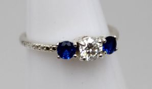 925er Silber-Ring, Centerstein Moissanite, ca. 1,6gr., RG 53