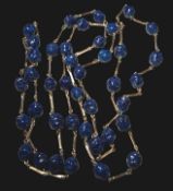 lange Murano Halskette, blaues Glas mit Glimmer, Double-Glieder, L-120 cm, ca. 77 gr