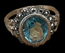 vintage Silberring-925- mit hellblauen Stein, RG 58, 4,3 gr.