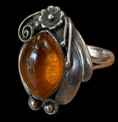Silberring-925- mit Bernstein, RG 58, 6,2 gr.