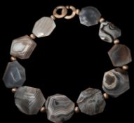 schwere Botswana Achatkette mit Silber-925-Schliesse und Zwischenelementen, gr. Steinelement ca. 4x
