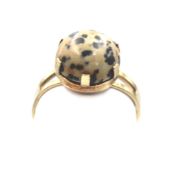 935er Silber-Ring, vergoldet, Leoparden-Jaspis, offen Schiene, 3,2gr.