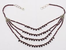 schönes Granat-Collier, Silbermonturen, ca. L-50cm