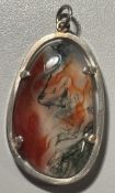 ovaler Silber-Anhänger mit Stein, L-ca. 4,5 cm, ,9,3 gr