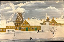 A, Smidt "Winter in Ostfriesland" naiver Künstler, Öl/Platte, gerahmt, RG 27x37 cm