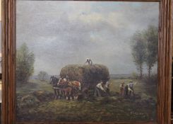 unleserl.signiert, Heuernte, Öl/Leinwand, gerahmt, RG 72 x 82cm, Sperrgut