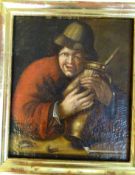 anonymer Altmeister, Mann mit Krug, Öl/Leinen, auf Holz doubliert, gerahmt, RG 44x40 cm
