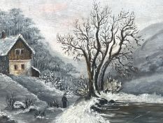 Gemälde Winterlandschaft, anonym, Öl/Leinen, gerahmt, RG 41 x 37cm