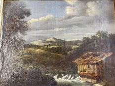 anonymer Altmeister, "Wassermühle", Öl/Leinen, doubliert, in Strassbourg gerahmt, RG 53x60 cm