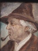 Josef SCHWICKART (XX), Pfeifenraucher, Öl/Holz, alt gerahmt, RG 34 x 30cm