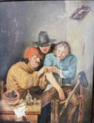 anonymer Altmeister "Beim Wundarzt", Öl/Leinen, doubliert, in Straßbourg gerahmt, RG 42x37 cm