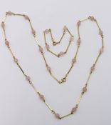 Set, Armband und Halskette m. Rosenquarz, ca. L-21cm u. 74cm