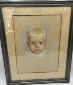 unleserlich signiertes Kinderportrait, Mischtechnik, ger/Glas, RG 45x55 cm