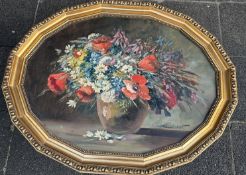 C. Horst "Blumenstilleben" Öl/Platte, 63x76 cm, oval