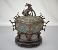 Asian Bronze & Cloisonne Lidded Vessel.