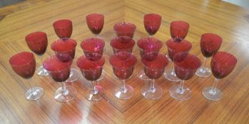 (19) Cristal St. Louis Cranberry & Clear Glass Stems.