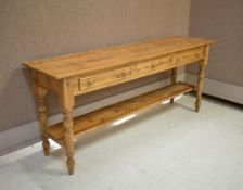 Country Pine 3-Drawer Sofa Table.