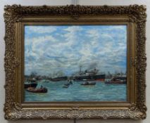 F. Dankmeijer Oil on Canvas, Ships at Harbor.
