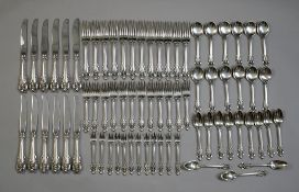 Wallace Grande Baroque Sterling Silver Flatware, 72 pieces.