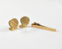 14K Yellow Gold Tie Clip and Pair of Cufflinks.