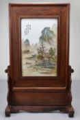 Chinese Porcelain Plaque on Rosewood Stand.