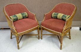 Pair of McGuire Rattan & Caned Armchairs.