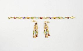 18K Yellow Gold Gemstone Bracelet and Earrings.