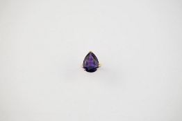 14K Yellow Gold & Tear Drop Amethyst Ring.