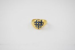 18K Yellow Gold Ring with Blue Stone Accents.